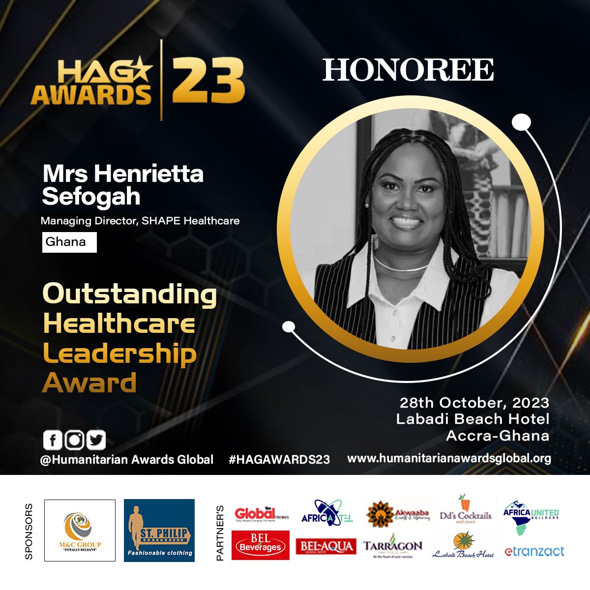 Mrs Henrietta Sefogah to be Honoured by Humanitarian Awards Global 2023